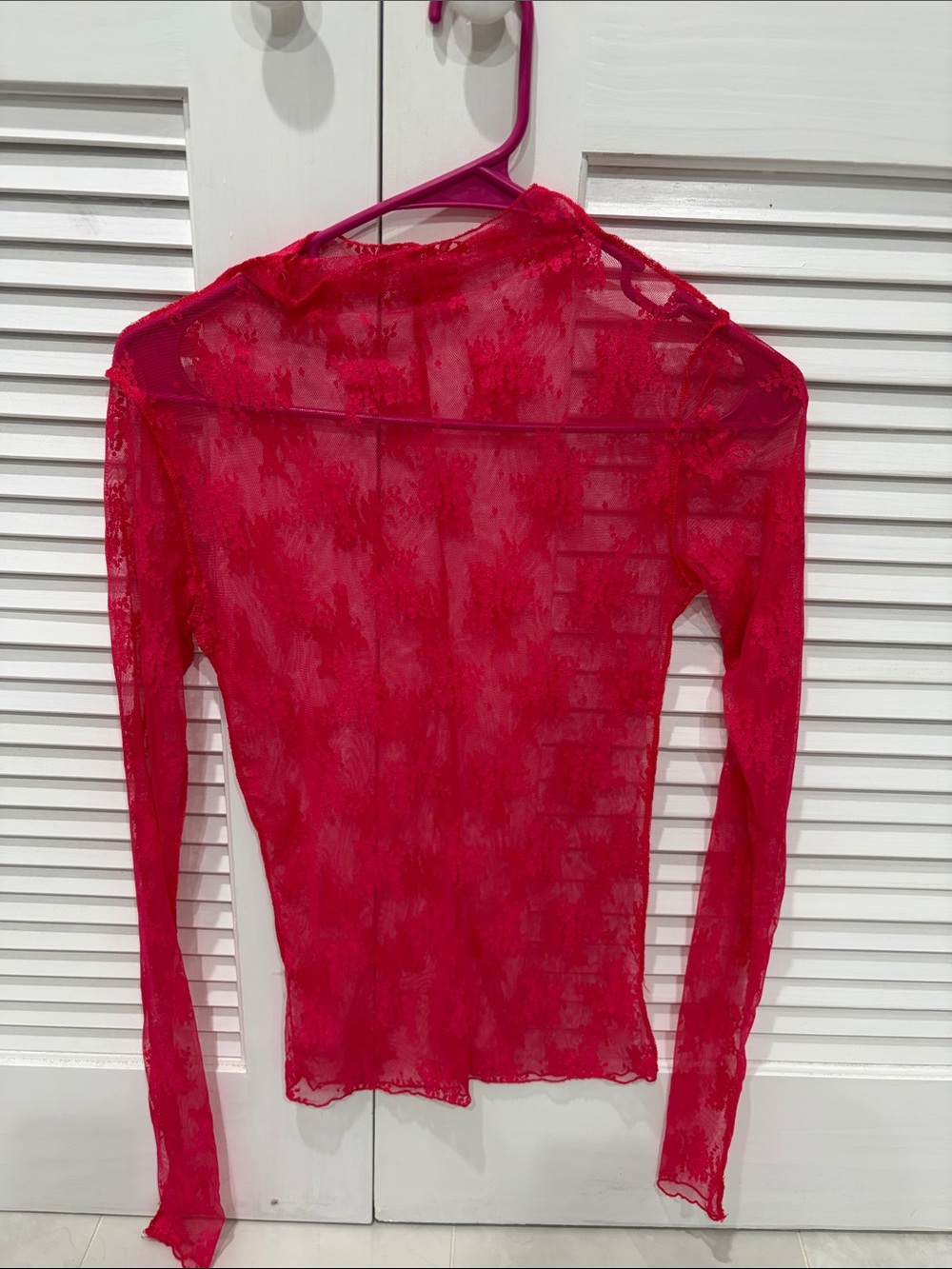 Free People Vibrant Red Sheer Lace Long Sleeve Top